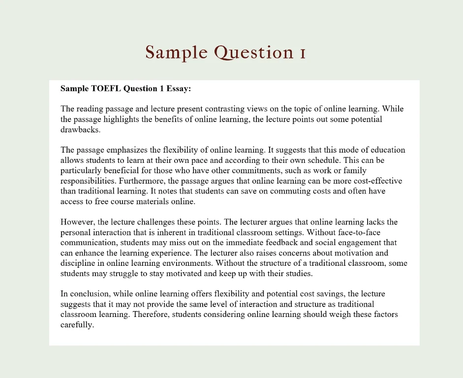 Sample TOEFL Question 1 Essay